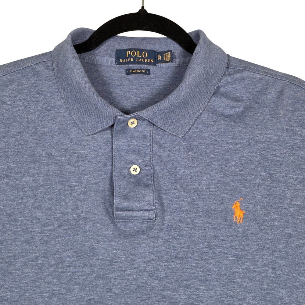Polo Ralph Lauren Men XL Polo Shirt Blue Heathered Classic Fit Short Sleeve Pony